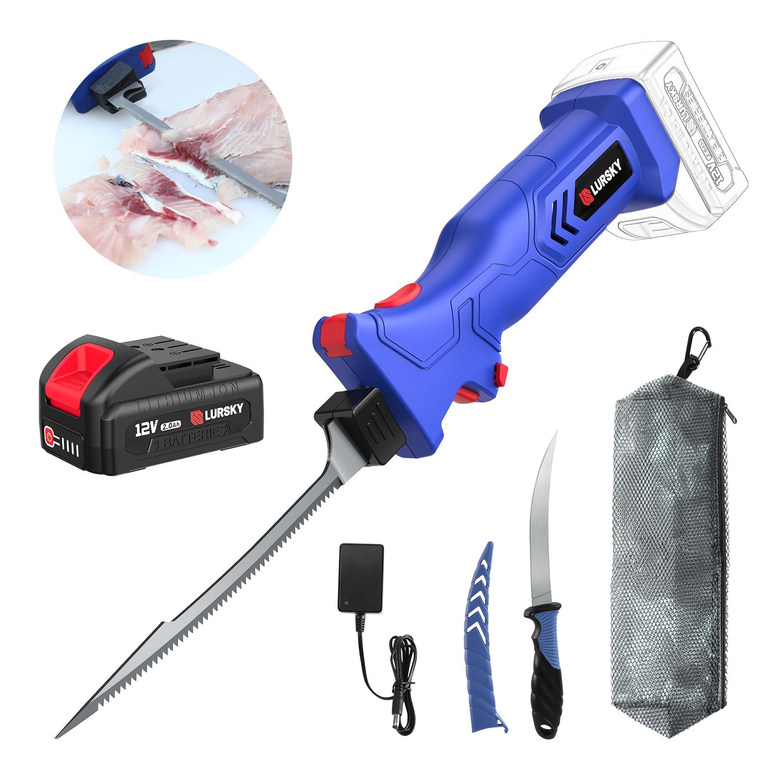 LURSKY Electric Fillet Knife Cordless Rechargeable for Fishing, with Stainles…