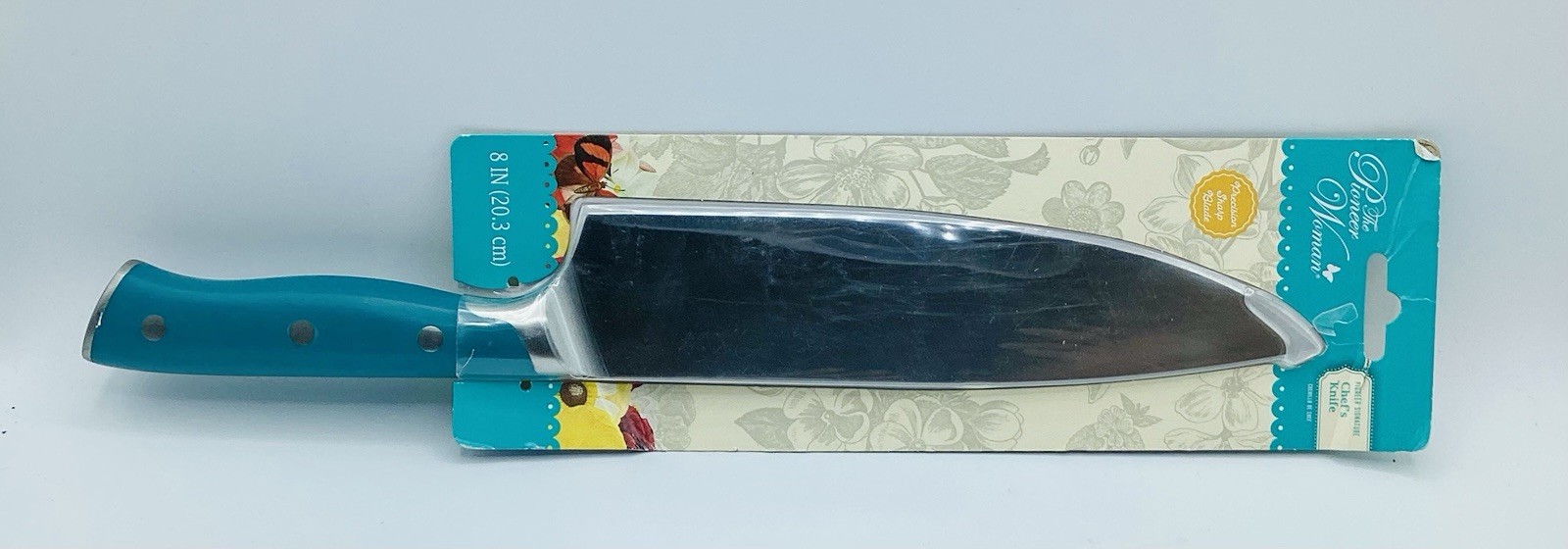 Pioneer Woman Pioneer Signature 8″ Chef Knife Teal Damaged Package