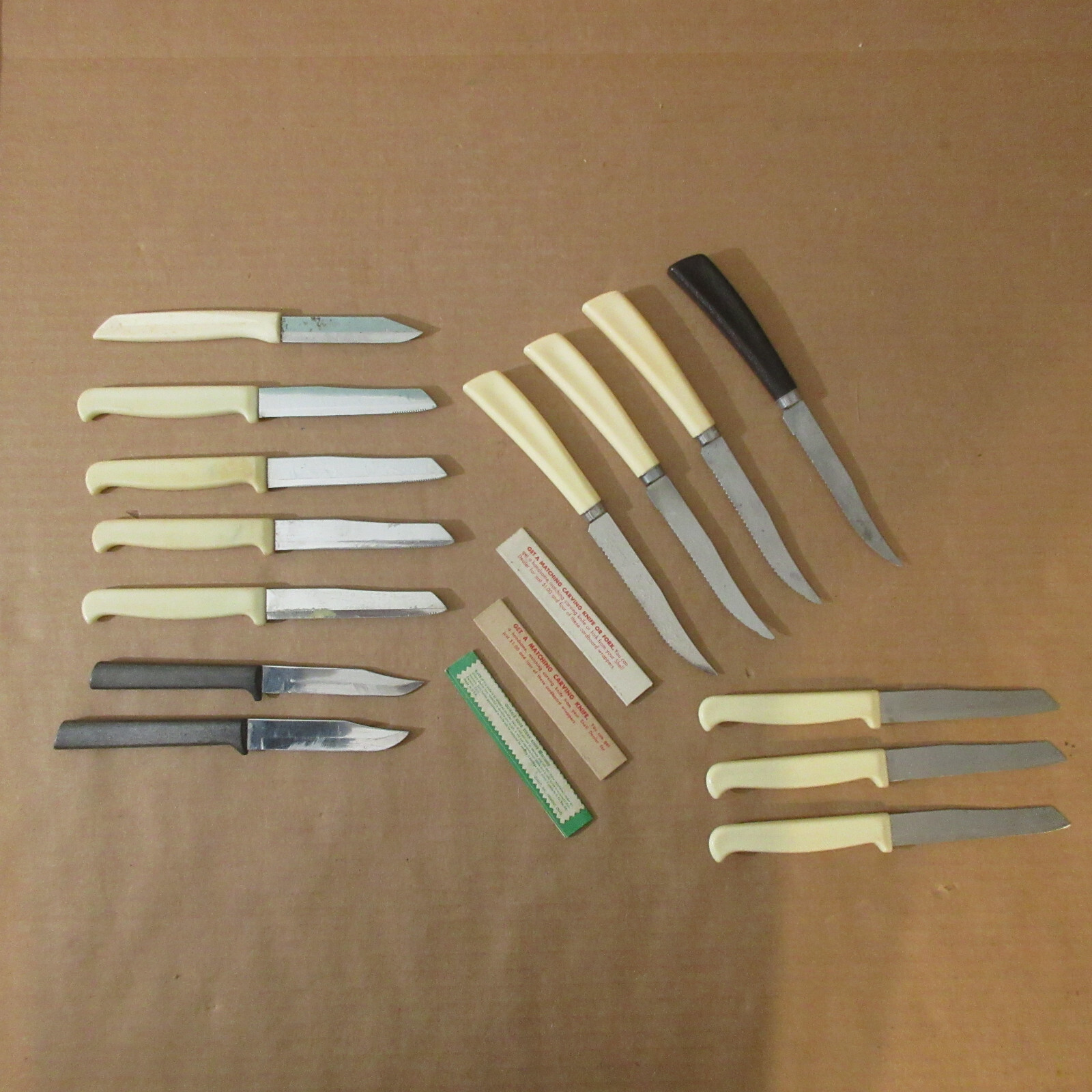 Vtg lot 14 Quikut + Unmarked Ivory Cream Steak Knife Set USA Stainless Steel