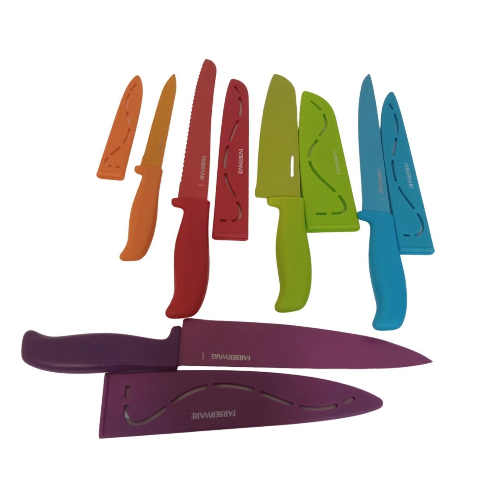 Farberware Cutlery Knife Set 5 Piece Red Orange Green Blue Purple With Sheaths