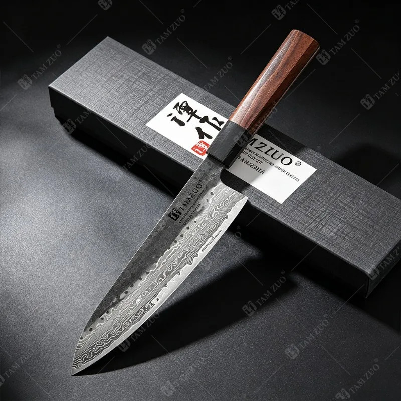 TAMZUO Japanese Chef Knife Damascus Steel Kitchen Slicing Knife with Gift Box