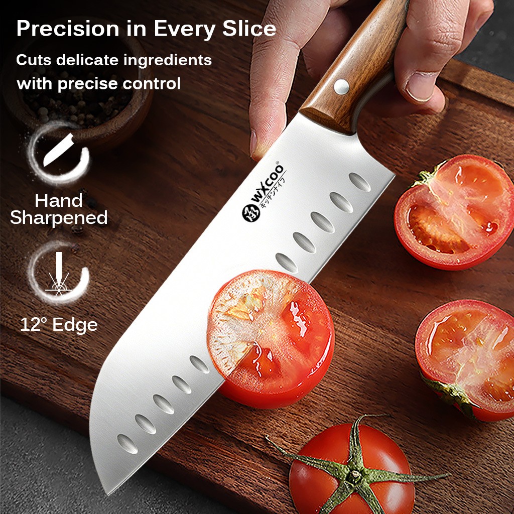 Santoku Kitchen Knife Food ScissorsCooking Knives for Vegetable Meat Cutting