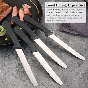 Steak Knives Set of 12, Stainless Steel Steak Knife Set, Serrated Steak Knives,
