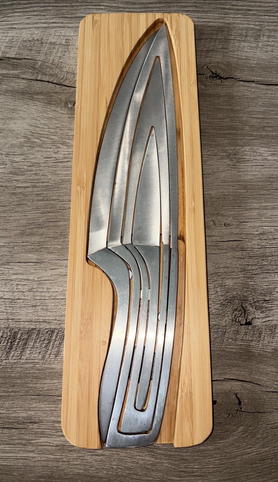 Stainless Steel Nesting Chef’s Knife Set with Magnetic Bamboo Holder