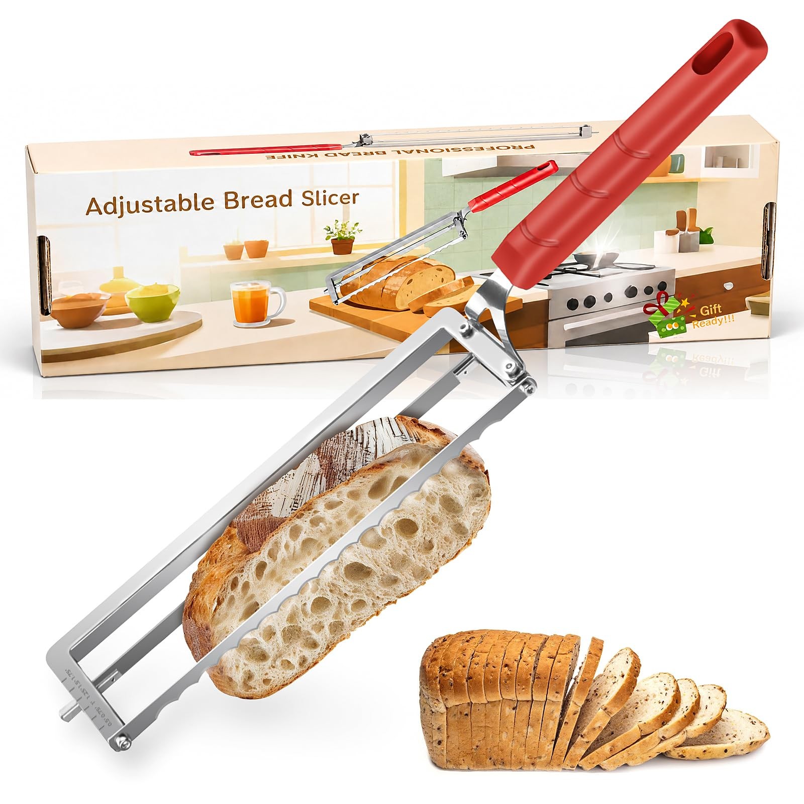 Best Bread Knife for Homemade Bread, Sourdough with Thickness Guide, Upgraded