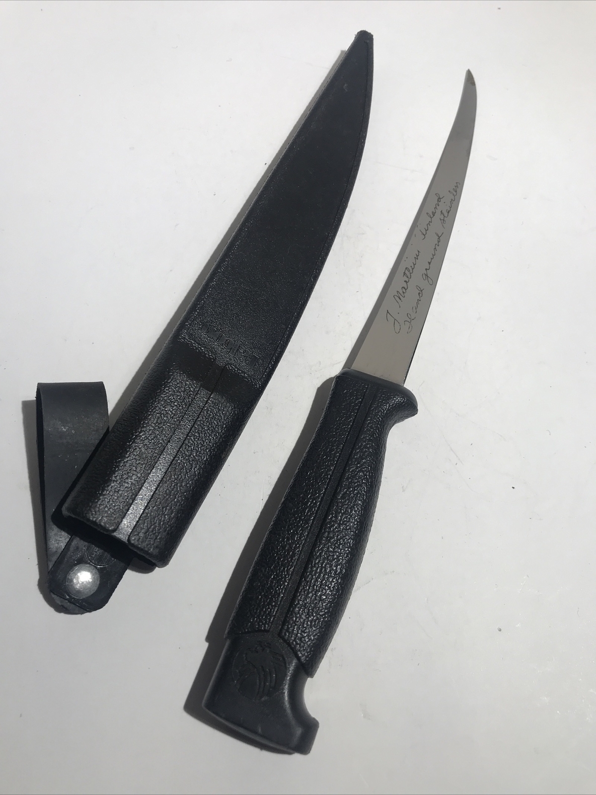 vintage J MARTTIINI FINLAND “FALCON” KNIFE w/ORIGINAL SHEATH fish filet FISHING