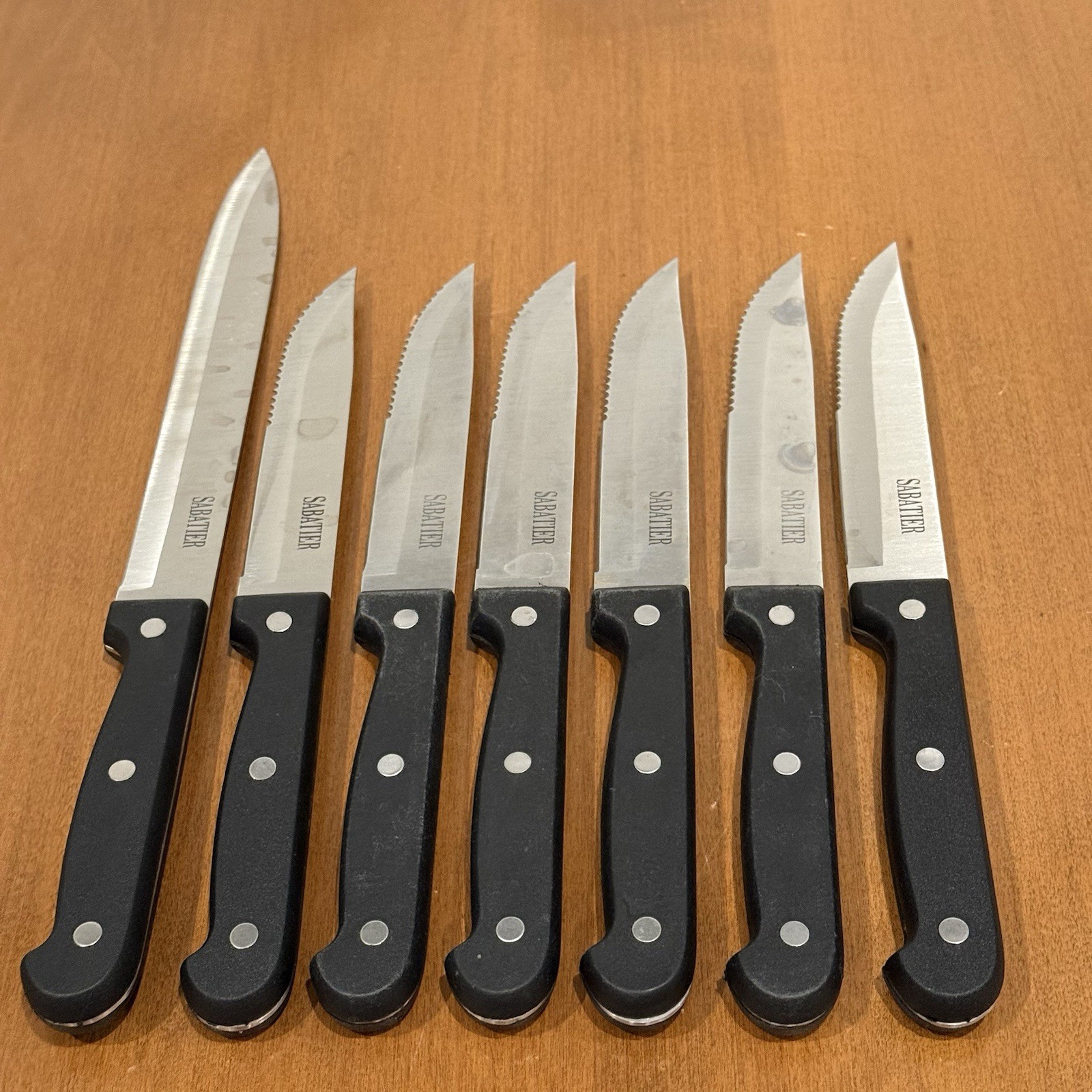Sabatier 5″ Serrated Steak Set of 6 + Utility Knife Black Polymer Handle