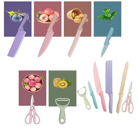 Kitchen Knife Set of 6 with Chopping Board in Gift Box with Cleaver Knife, Chef
