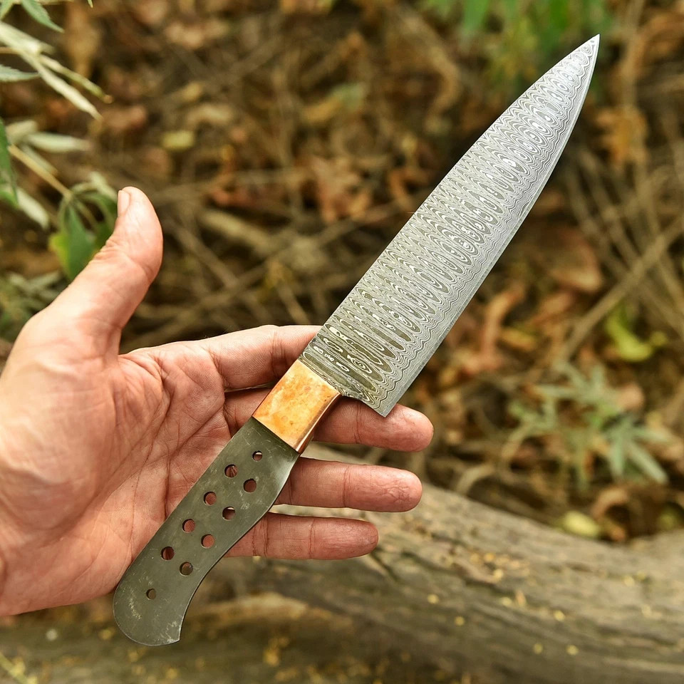 CUSTOM MADE HAND FORGED DAMASCUS STEEL BLANK BLADE UTILITY CHEF KNIFE 1073