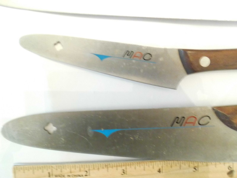 Vtg Set of 3 MAC Japanese Knives Stainless Blades Wood Handles (+ Cleaver/*Read)