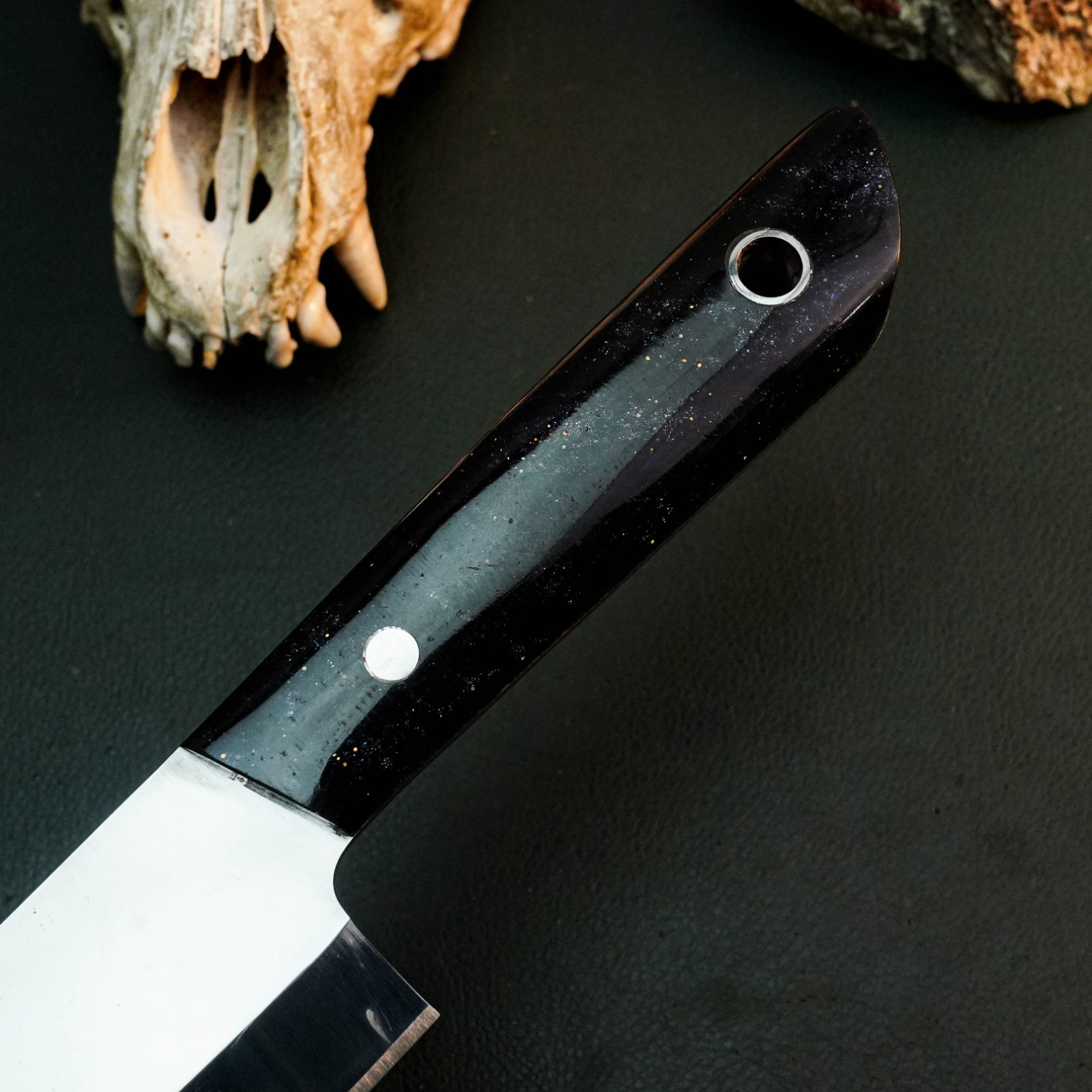 10.5″ D2 Kitchen Knife Full Tang Camping Resin Handle Chef Leather Sheath
