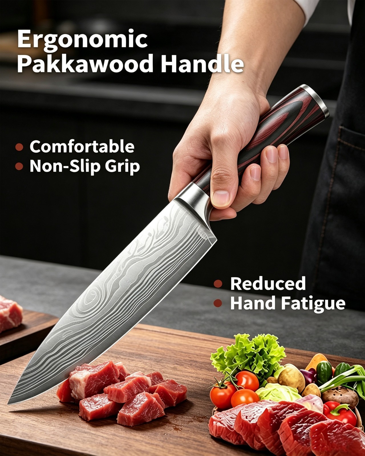 Japanese Chef Knife , 8 Inch Kitchen Knife with Ergonomic Handle 、 Gift Box