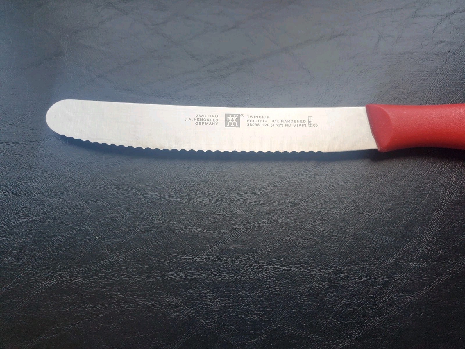 Henckels Zwilling Fixed Knife 9″ Stainless Steel 4″ Blade Red Plastic Handle EUC
