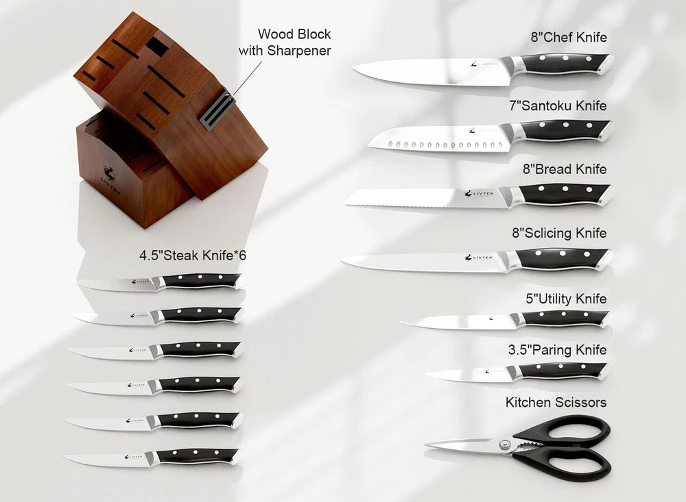 Knife Set with Block – Kitchen Knife Set German High-Carbon Stainless Steel with