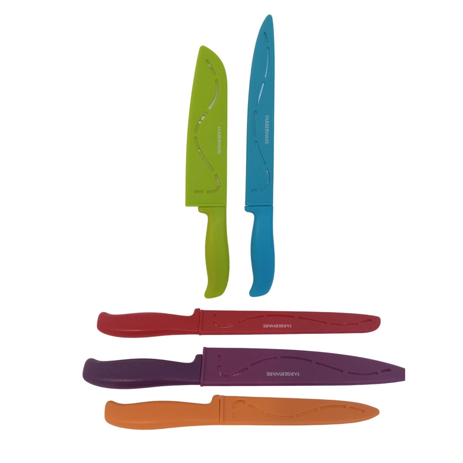 Farberware Cutlery Knife Set 5 Piece Red Orange Green Blue Purple With Sheaths