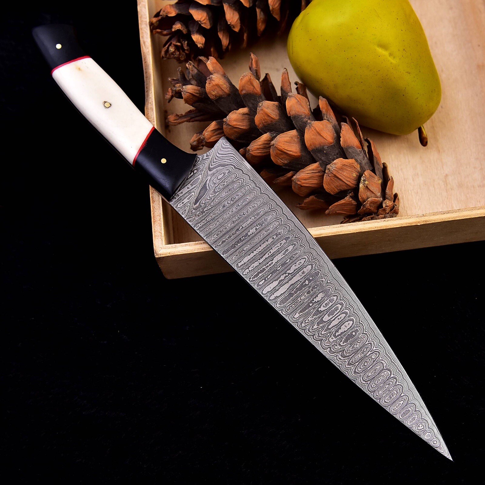 12”HANDMADE DAMASCUS STEEL CHEF KNIFE KITCHEN BONING KNIFE Camel bone Bull Horn