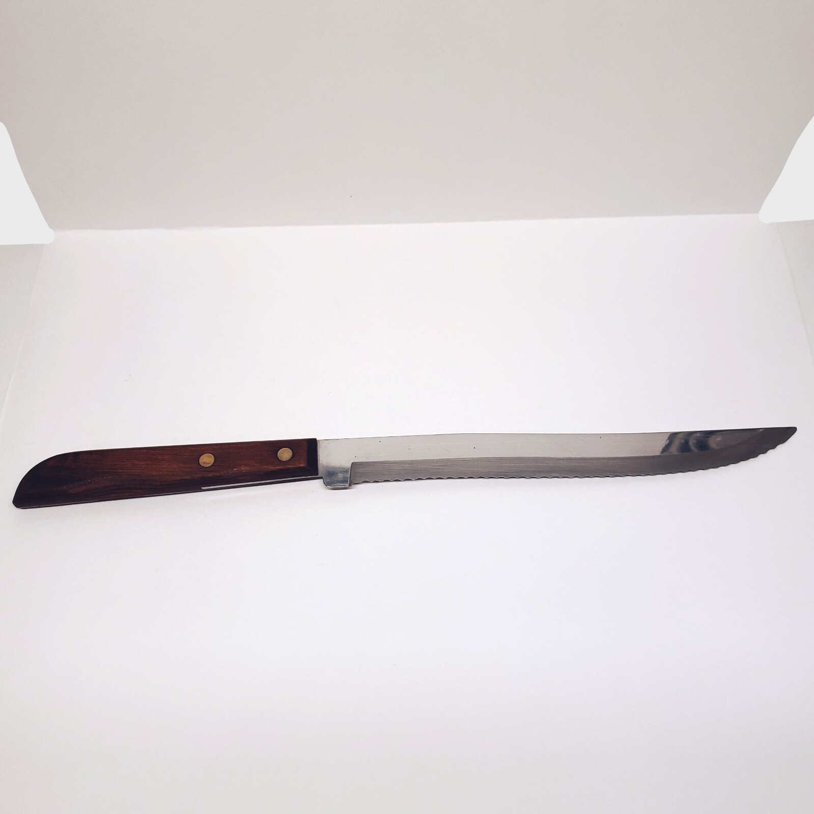 Vintage Washington Forge Serrated Bread Knife Made in USA Smooth Wood Handle
