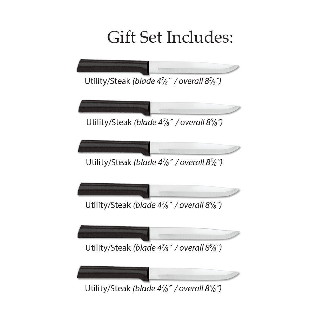 Rada Cutlery Steak/Utility Knives 6pc black USA made L/R +Free Pkg Roasting Bags