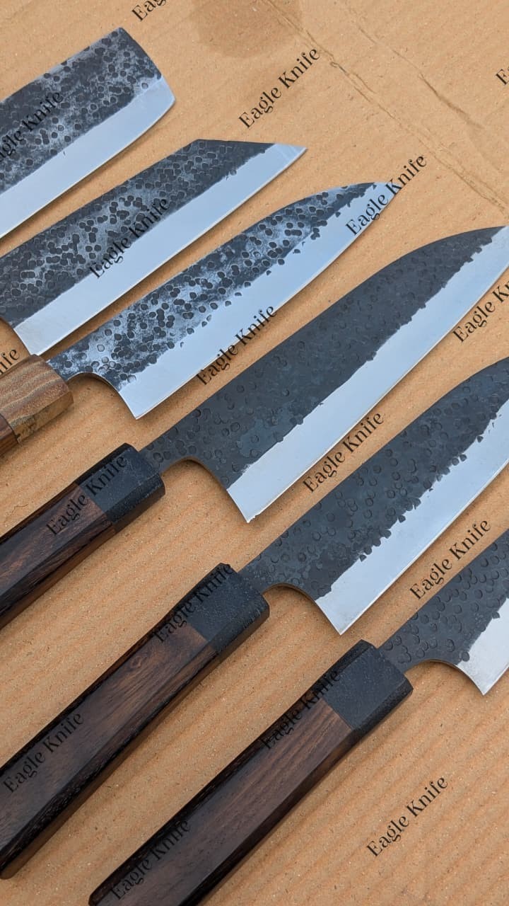 Hand Forged Japanese Chef Knife, Hammered Kurouchi Gyuto Knife, Carbon Steel