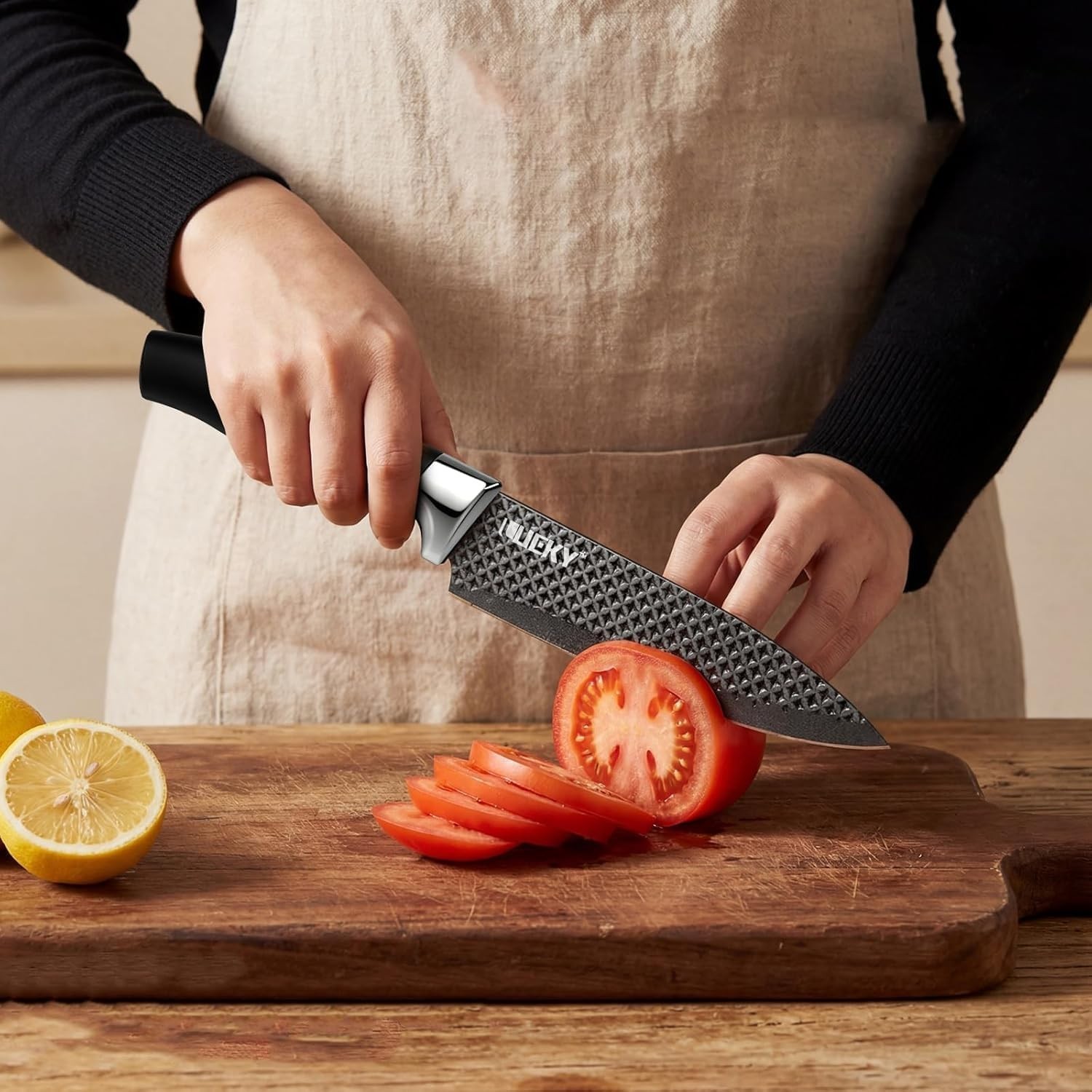 6PCS Kitchen Knife Set Stainless Steel Chef Knives Scissors Peeler Gift Box Blac