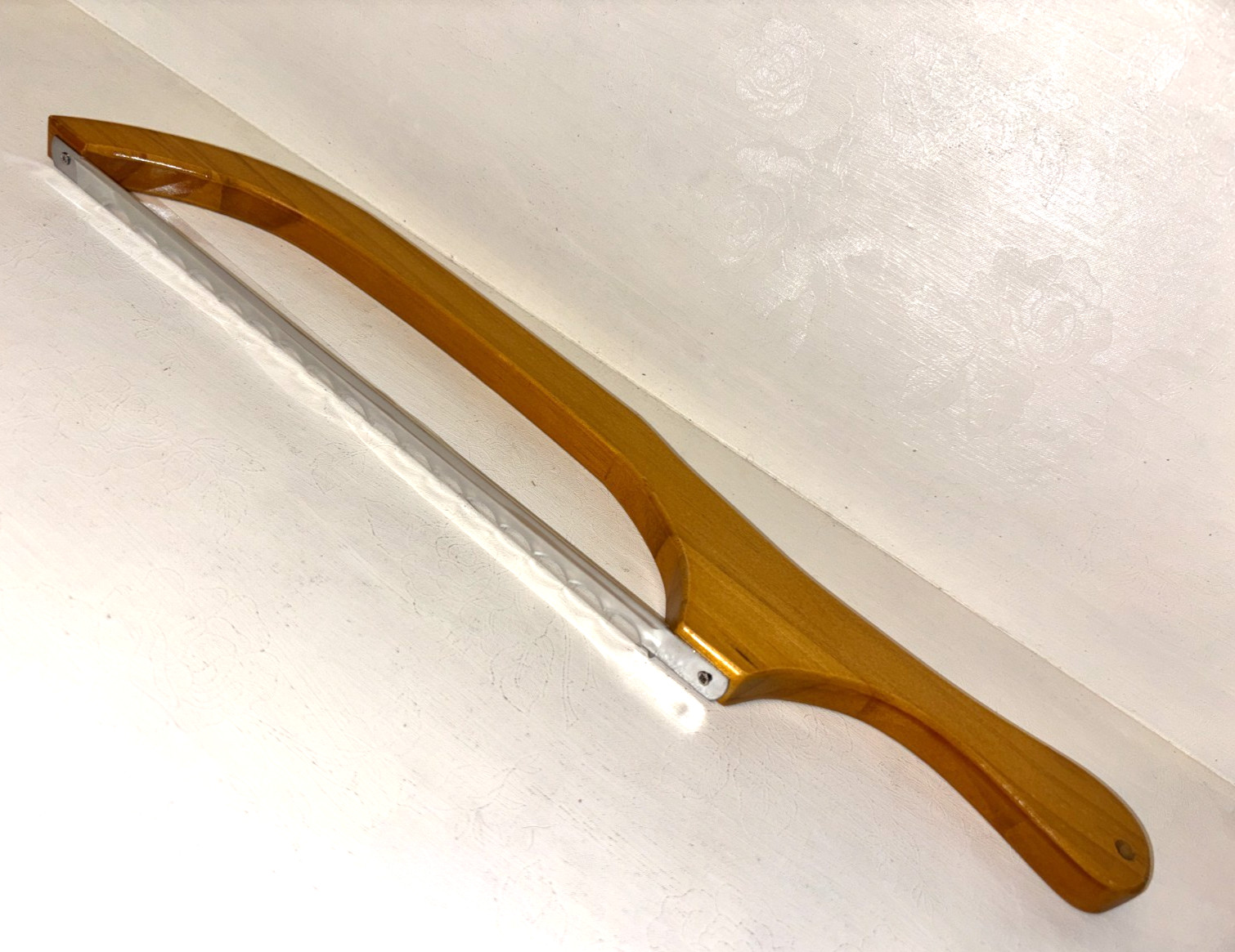 Bagel Bread Knife Stainless Steel Wood Serrated Slicer Bow Saw Cutter NEW 16″