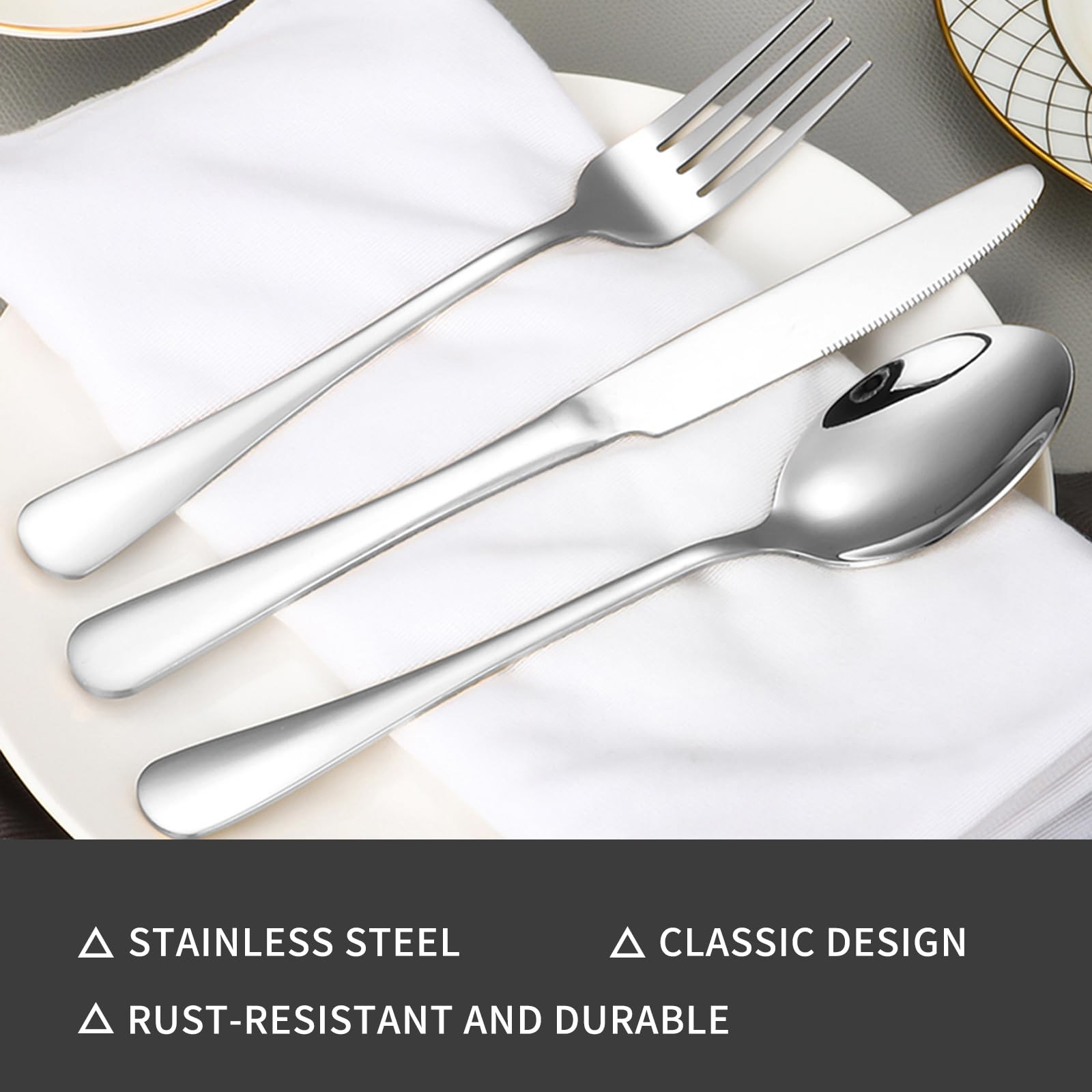 48 Piece Silverware Set for 8 Stainless Steel Flatware Cutlery Mirror Polished D