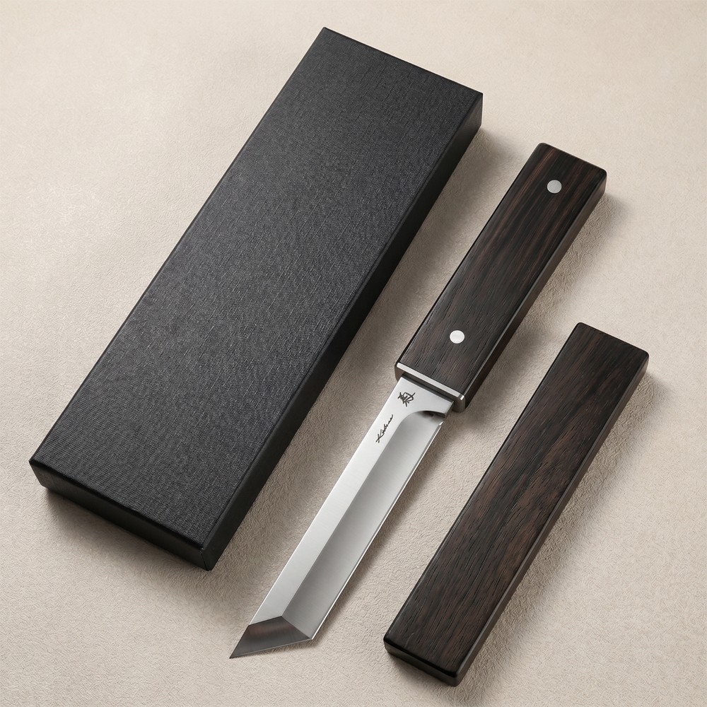 D2 Steel Fixed Blade Knife Samurai Straight Tanto Knife Sword Handmade Japanese