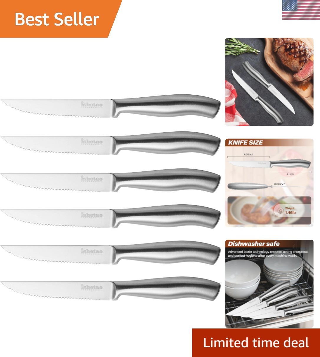 Sleek 6-Piece Stainless Steel Steak Knives | Ergonomic & Rust-Resistant Design