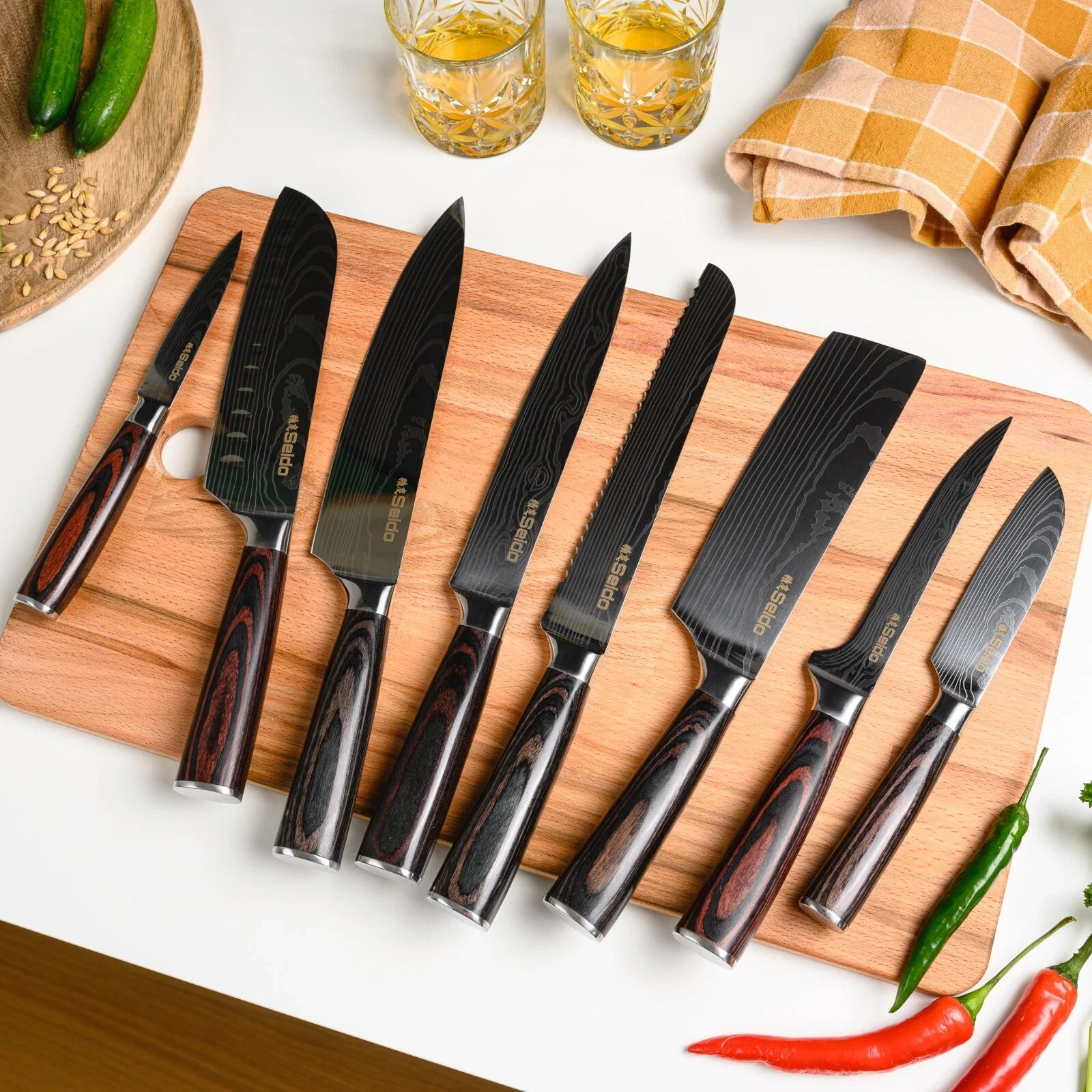 Seido Knives Japanese Master Chef Knife Set, 8-Piece Professional Kitchen Knives