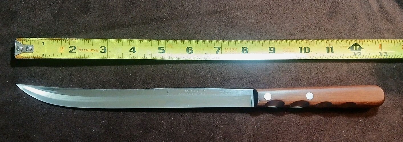 CASE XX Stainless Cap 116-8″ Carving Knife, W/ Wood Figer Groove Handle U.S.A.