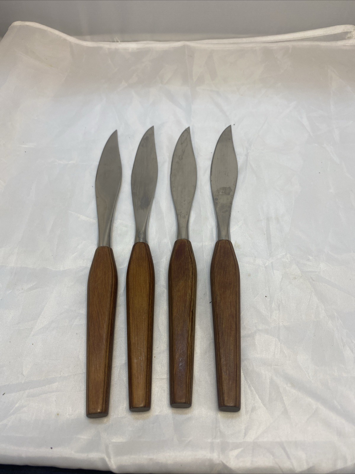 MCM Steak Knives Fleetwood Danish Style Stainless Steel Teak Wood Handle Set 4