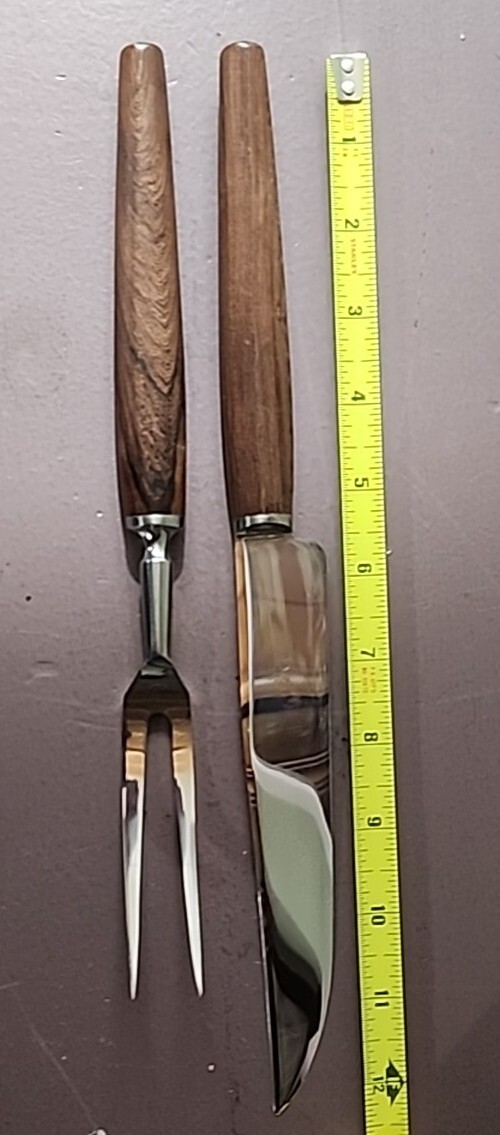 TEAK French Made MCM Carving Set 12 INCH Knife & 10 INCH Fork Teak Handles