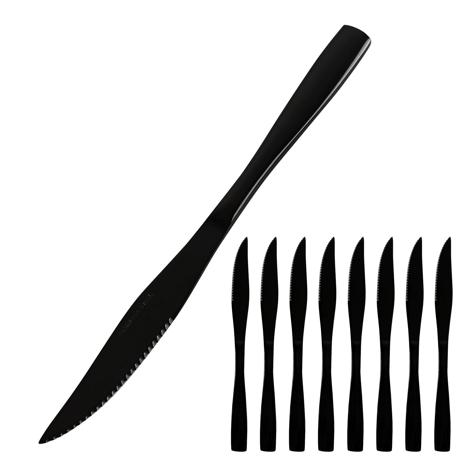 8 PCS Dinner Steak Knife Set Stainless Steel Serrated Cutlery Knives Black