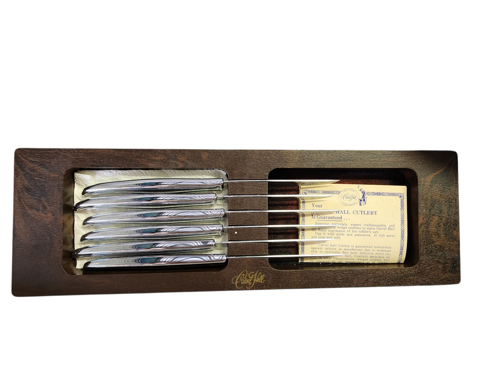 Vintage Carvel Hall Stainless Steel Steak Knives Set 6 Made in USA with Tray