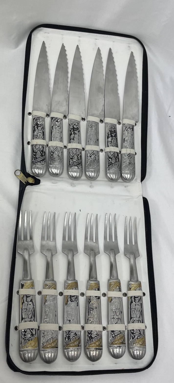 Argentinean Steak Knives and Forks Set 6 Acero Inoxidable Stainless Steel & Case