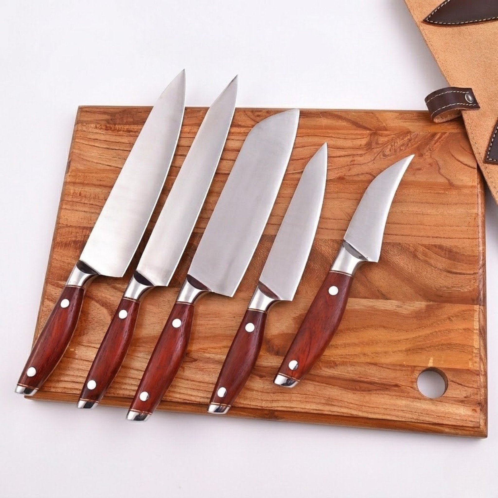 SK Customs American Craftsmanship 5pc Professional Chef Knife Set Rosewood