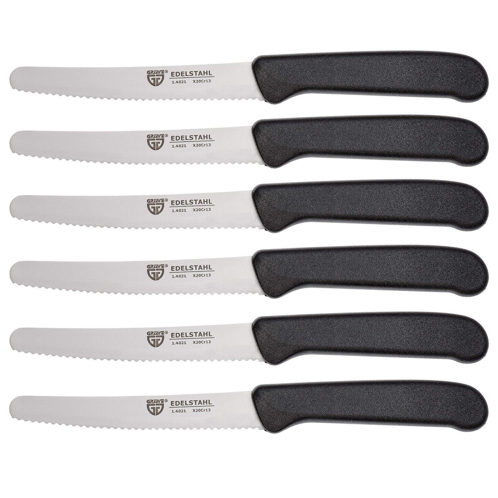 Black Serrated Table Knives 6-Piece Set 21 cm Breakfast Bread Knife Pack