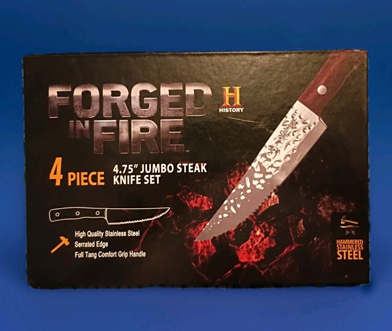History Forged In Fire 4.75” Jumbo Steak Knife Set Hammered Stainless Steel