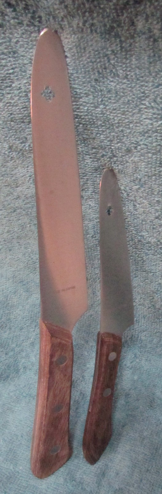 2 Vintage Round End MAC KITCHEN KNIVES Full Tang Rivet Wood Handles Made Japan