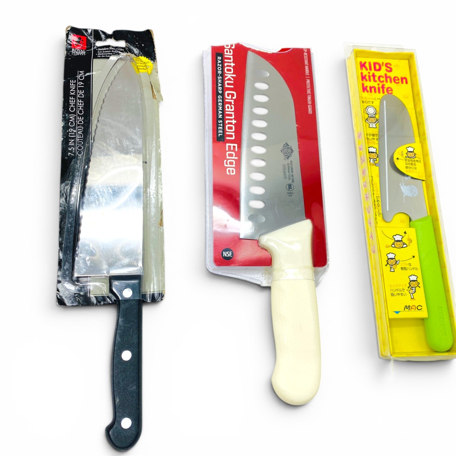 MAC, First Street, Royal Kitchen Knife Lot, Santoku & Chef Knives 3 pcs