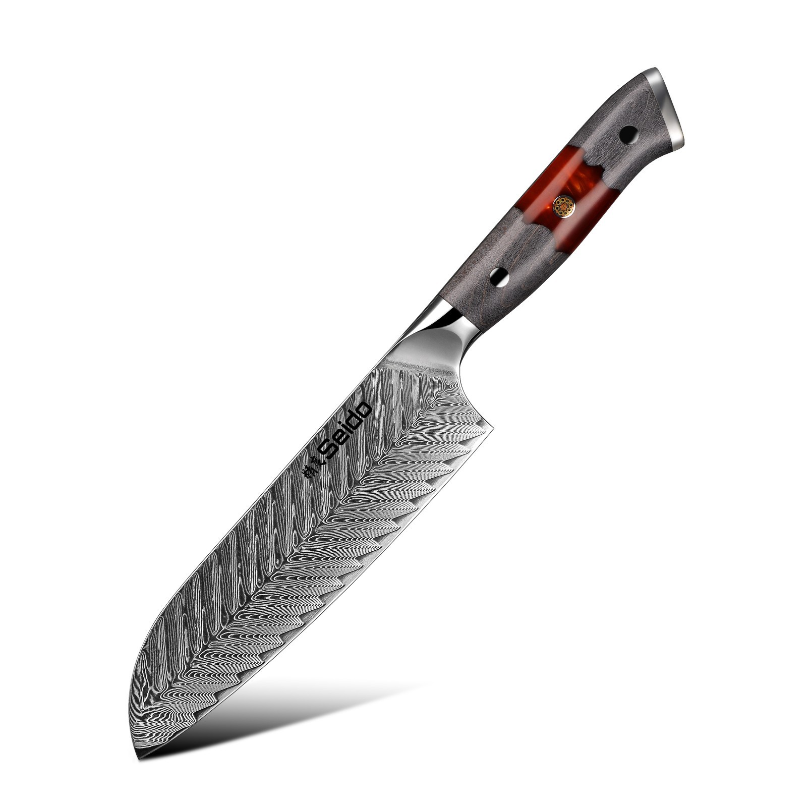 Inferuno 7 Inch Santoku Knife – Japanese Damascus Chef Knife with AUS-10 Steel