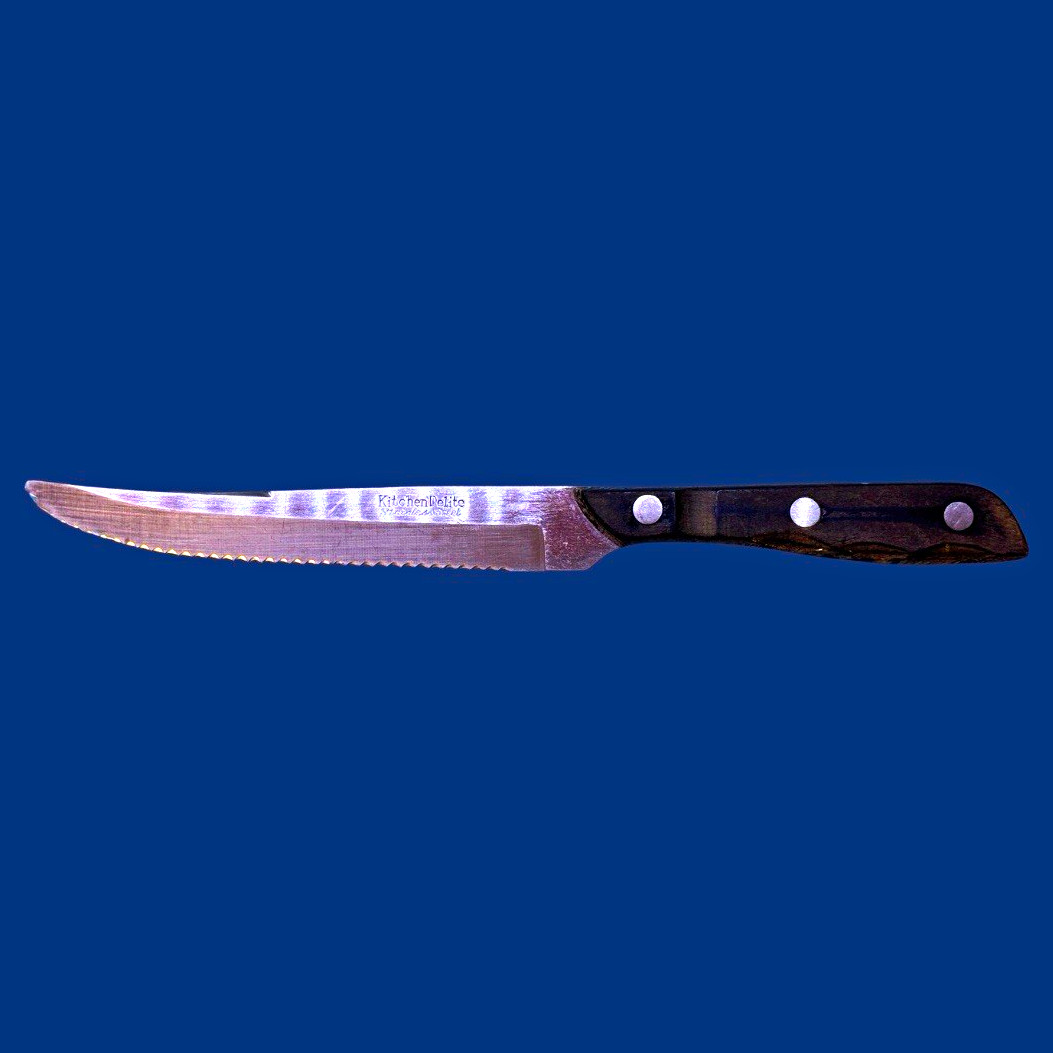 KitchenDelite Stainless Steel Serrated Knife 4.5in Blade Wood Handle, 1pc