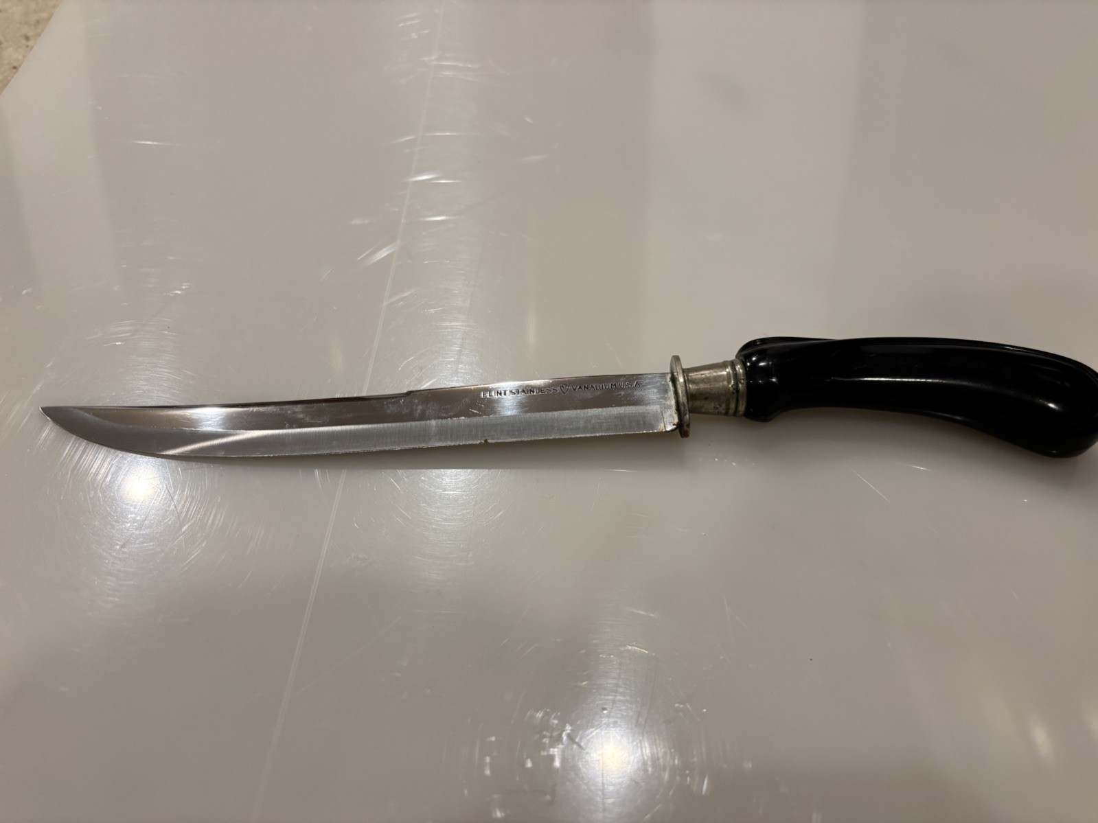 Vintage Flint Hollow Ground Cutlery Carving Set w/ Original Wood Box
