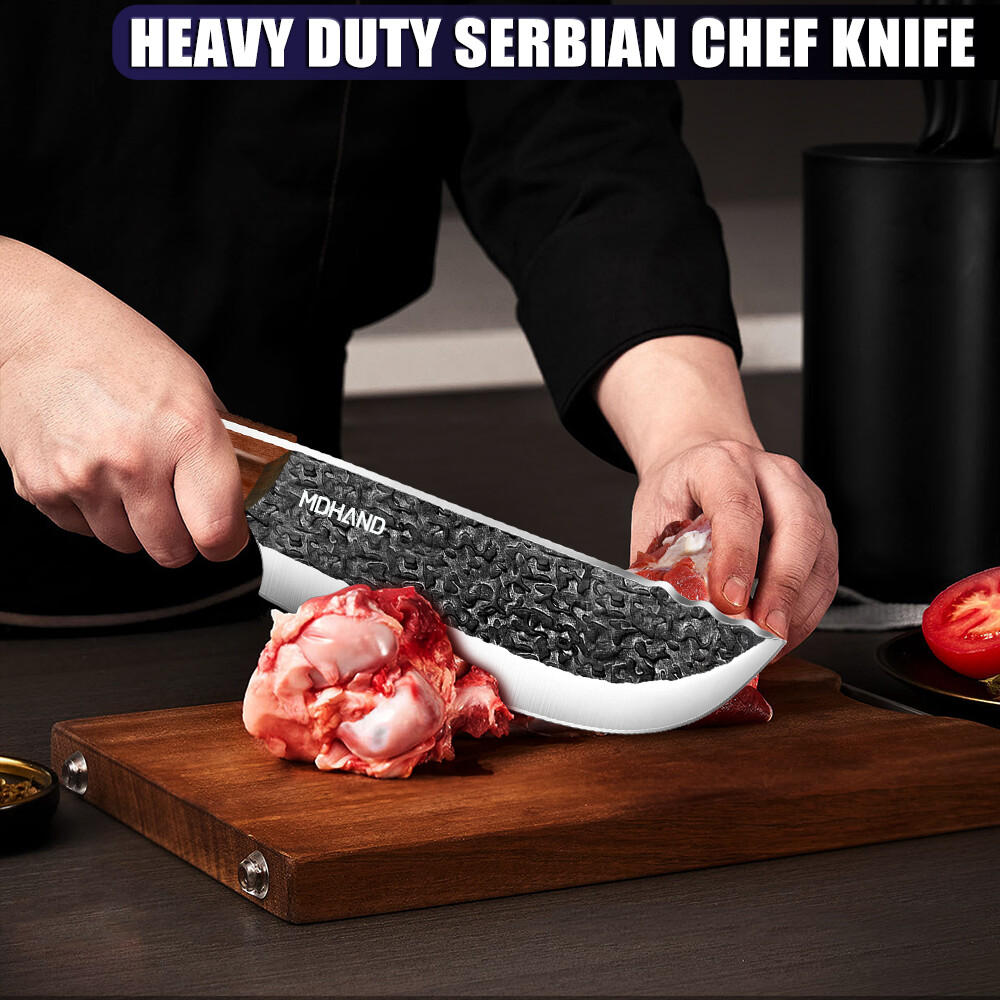 Hand Forged Meat Cleaver Knife Butcher Chef Knife Set w/ Sheath Outdoor Cutting
