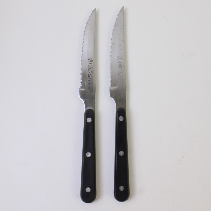 Lot of 2 J A Henckels (Zwilling) EverSharp Steak Knives Silver/Black Very Rare