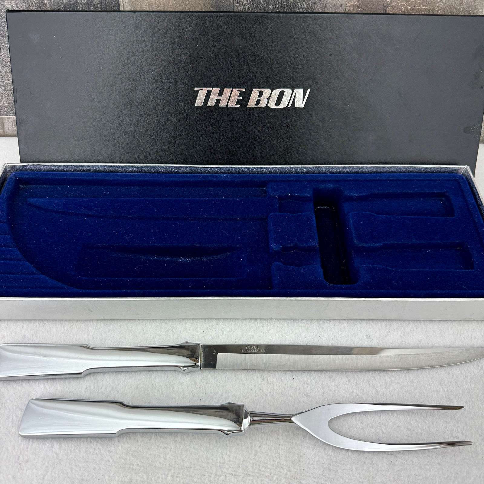 The Bon Marche Stainless Steel USA Carving Knife Fork Set Boxed