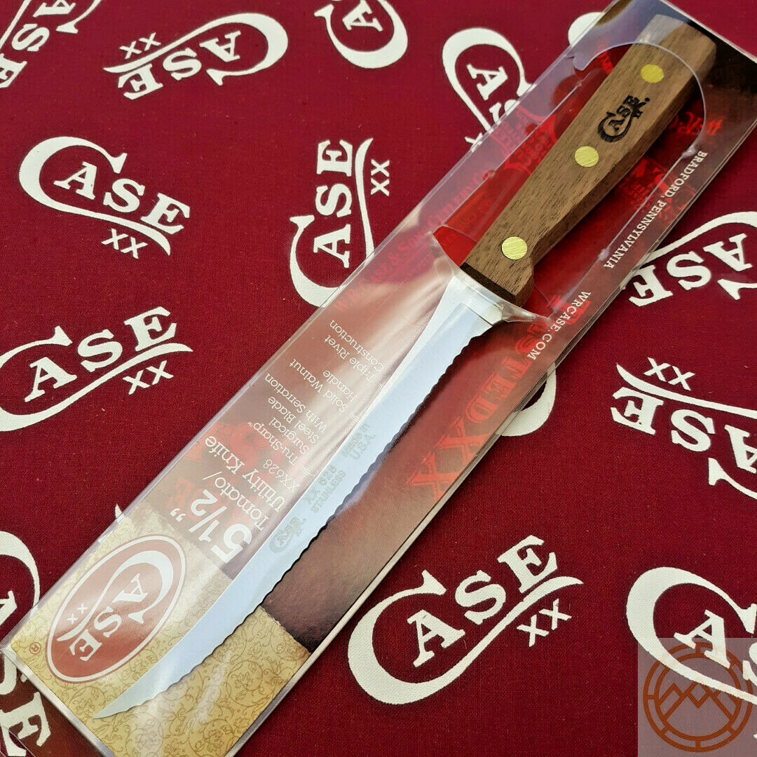 Case XX Slicer Kitchen Tomato Knife 5.5″ Serrated Stainless Steel Blade Walnut