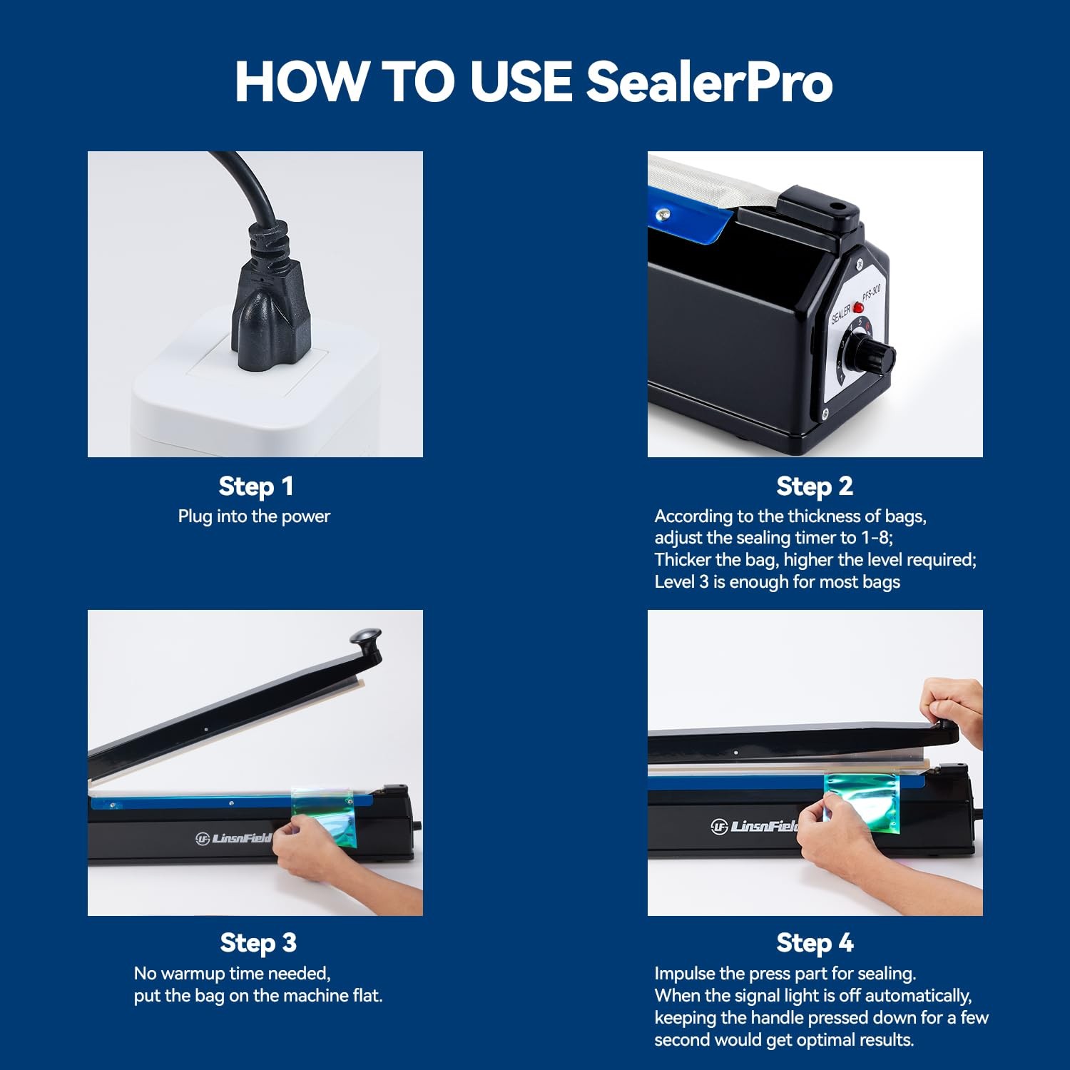 LinsnField Sealer Pro 8″ Impulse Heat Sealer Manual Heavy Duty 2mm Seal Width