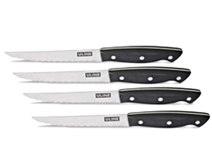ULINE Ergo Chef Pro Series 2.0 4 Piece Steak Knife Set Stainless Steel Wood Grip