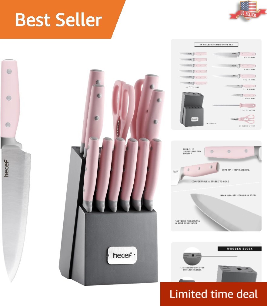 High Carbon Stainless Steel Knife Set – Wooden Block – Sharpener – Scissors